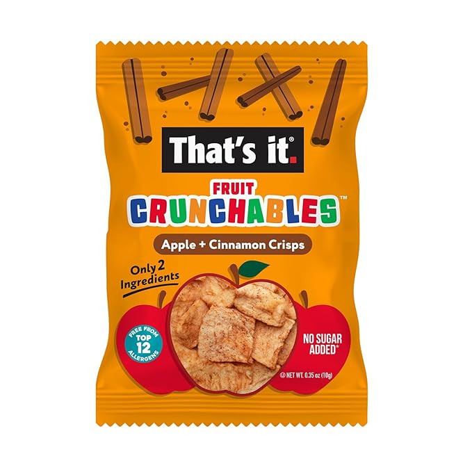 That?셲 it. Fruit Crunchables Apple + Cinnamon Crisps, 15-Pack ??100% Plant-Based Fruit Snacks for Kids, Non-GMO, Gluten-Free, No Added Sugar, Allergen-Free, Healthy Lunchbox Snack for Kids & Adults