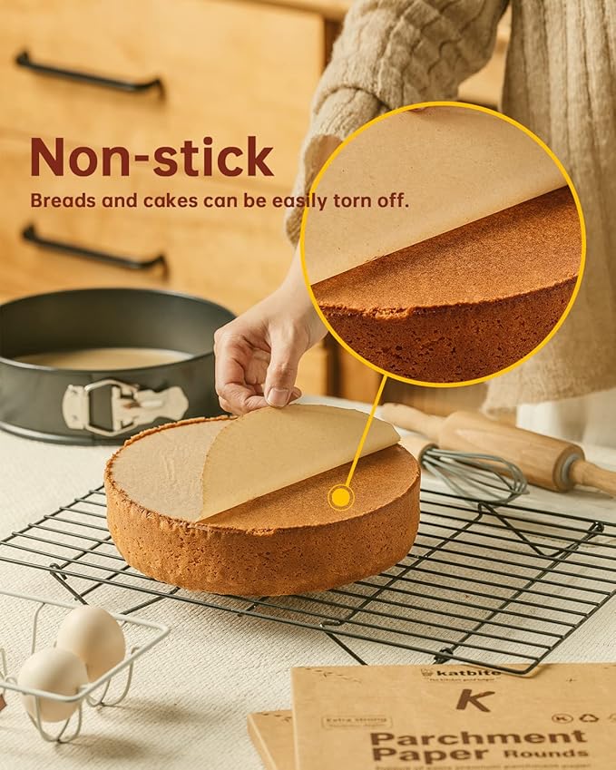 Katbite 200Pcs 9 Inch Parchment Paper Rounds, Unbleached & Non-stick, Precut Parchment Circles for Cheesecake Spring Pans, Storage/Freezing Hamburger Patties