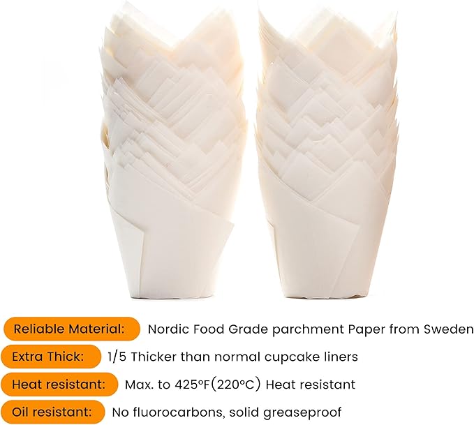 Nordic Paper 200pcs White Tulip Cupcake Liners for Baking Cups EU Parchment paper Tulip Muffin Liners, Cupcake Wrapper for Party, Christmas