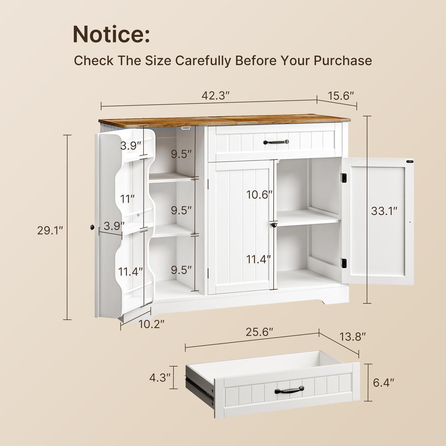 Gizoon Kitchen Coffee Bar Cabinet with Storage, White and Rustic