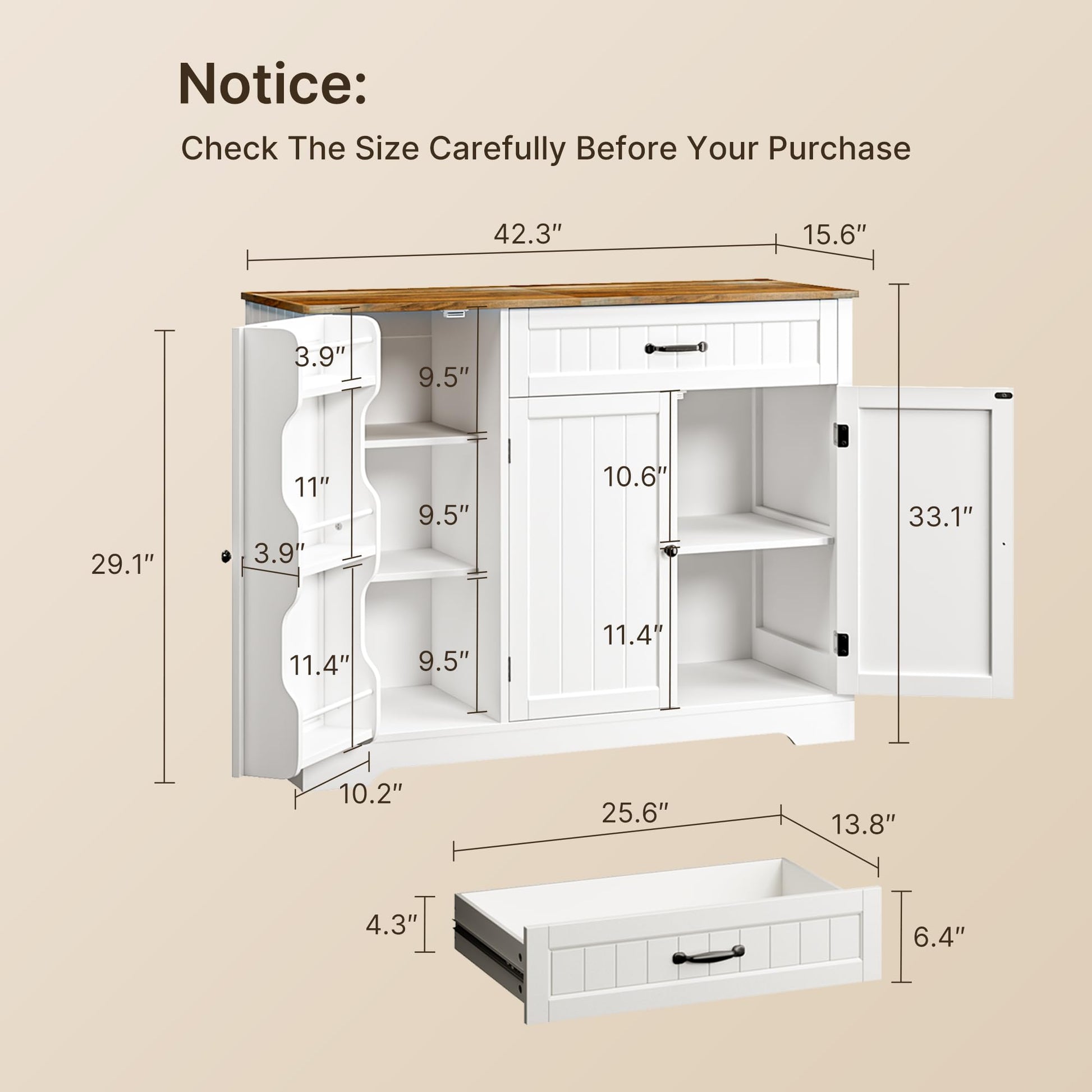 Gizoon Kitchen Coffee Bar Cabinet with Storage, White and Rustic