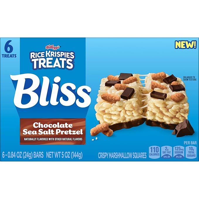 Rice Krispies Treats Bliss Crispy Marshmallow Squares, Snack Bars, Chocolate Sea Salt Pretzel (6 Boxes, 36 Bars)