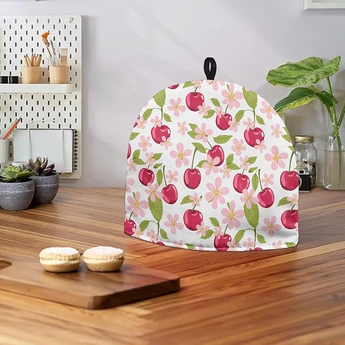 Large Tea Cozy for Teapot Red Cherry Print Extra Thick Tea Pot Cover Home Kitchen Decoration Insulated Teapot Cozy Dust Kitchen Accessories for Home Daily