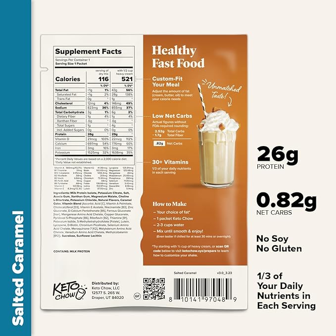 Keto Chow Variety Starter Bundle Replacement Shake Powder | Nutritionally Complete | Low Carb | Delicious Easy Meal Substitute | Protein Rich Keto Food You Choose The Fat | Single Meal Samples