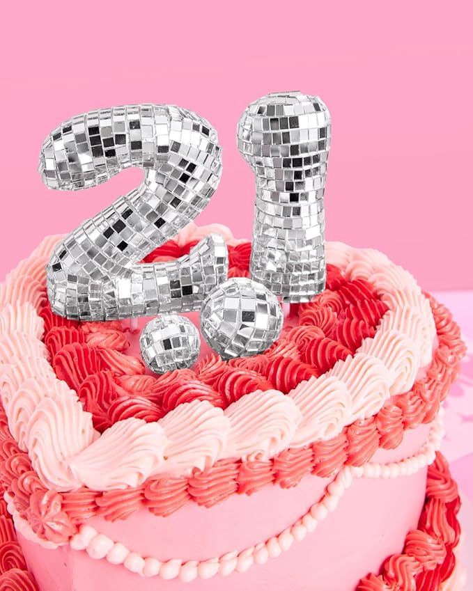 xo, Fetti 21 Birthday Disco Cake Topper - 6 pcs | Groovy Bday Party, Finally Legal Supplies, Cute Boogie Decorations, 21st Dancing Queen