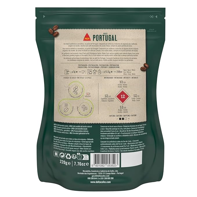 Delta Cafés Portugal Ground Coffee, Smooth and Delicious Medium Roast Coffee, Espresso Machine Compatible, Universal Grinding 7.76 Ounces