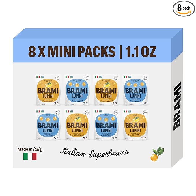 Brami Lupini Beans Snack, Variety | 7g Plant Protein, 0g Net Carbs | Vegan, Vegetarian, Keto, Plant Based, Mediterranean Diet | 1.1 Ounce (Pack of 8)