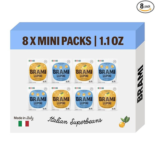 Brami Lupini Beans Snack, Variety | 7g Plant Protein, 0g Net Carbs | Vegan, Vegetarian, Keto, Plant Based, Mediterranean Diet | 1.1 Ounce (Pack of 8)