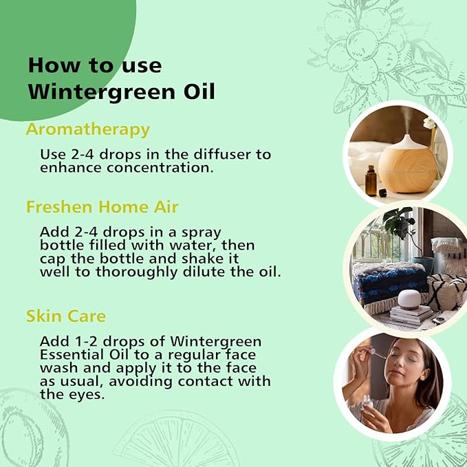 Wintergreen Essential Oil, 100% Pure Undiluted Wintergreen Oil for Aromatherapy - 30ml/1 oz