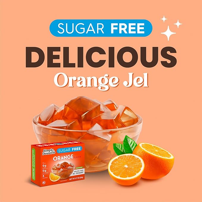 Simply Desserts Sugar-Free Orange Jel, 6-Pack ??Vegan Dessert, Keto Snacks, Diabetic Friendly & Kosher, 1.7 Oz Ea