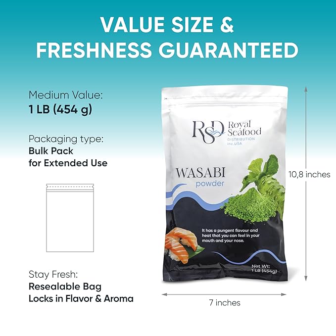 RSF ??Premium Wasabi Powder 1 LB ??Real Japanese Horseradish Root Powder for Sushi, Sashimi & Sauces ??Gluten Free, Hot & Spicy Sushi Seasoning ??Pure Wasabi Paste for Dipping