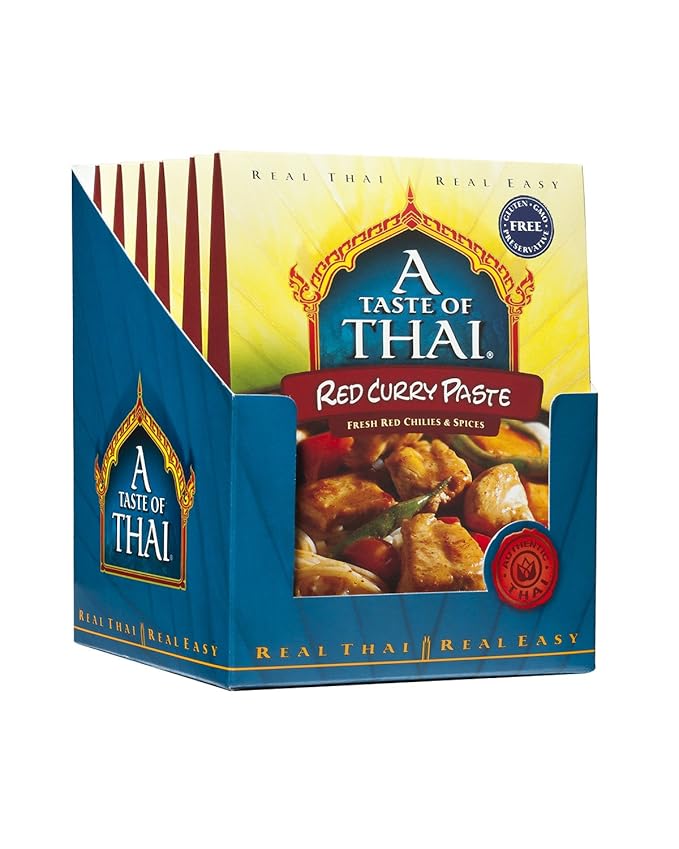 A Taste of Thai Red Curry Paste - 1.75 oz Pack of 6 Ready-to-Use Mix | Flavored with Classic Thai Spices | Use as Rub Marinade Dipping Sauce & More | Non-GMO | Gluten-Free | No Preservatives