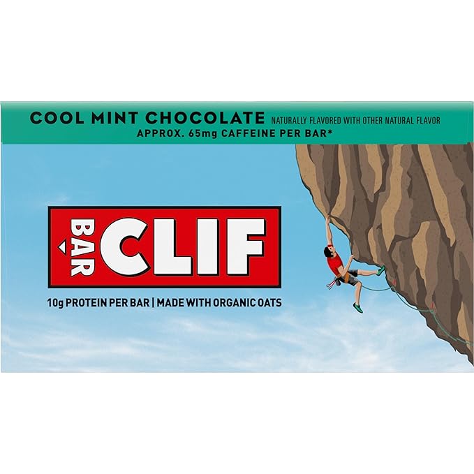 CLIF BAR - Cool Mint Chocolate with Caffeine - Made with Organic Oats - Energy Bars - Non-GMO - Plant Based Protein Bars (10 Pack)