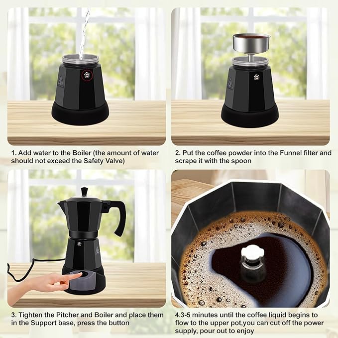 Electric Aluminum Moka Pot 5-6 Cup 270ml Espresso Maker with Detachable Base Ideal Coffee Makers for Home MochaPot Italian and Cuban Cafì±?Coffeemaker Espressomaker CoffeePot Black