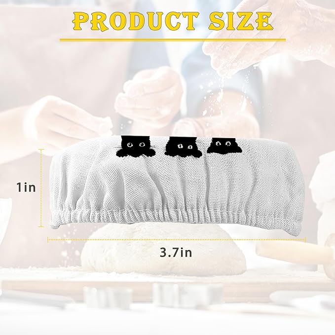 Sourdough Starter Cloth Covers Jars, Cute Black Cats Or Kombucha Kefir Fermentation Cheese Fabric Lids, Fit Jars Mouth from 3-4 inch, 5 Pack