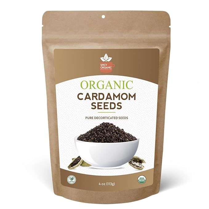 SPICY ORGANIC Decorticated Organic Cardamom Seeds 16 oz. – 100% USDA Organic - Perfect for enhancing the taste of a variety of dishes such as baked goods, beverages, curry blends, and meat dishes