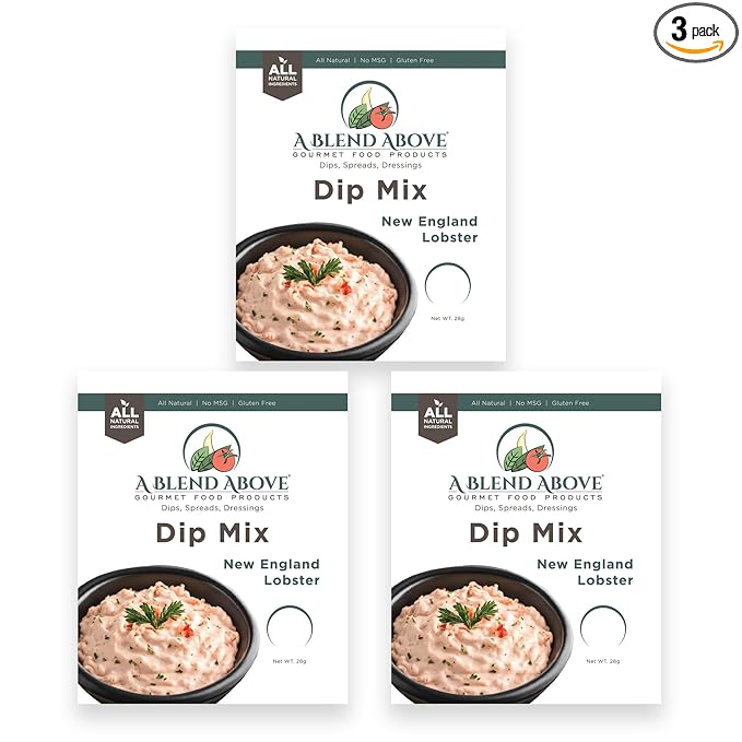 A Blend Above New England Lobster Dip Mix, Variety Pack, 1oz, (3 Pack), Seafood Dip, Gluten-Free, No MSG, All Natural, No Preservatives, Vegetable Dip, Low Carb, Easy to Make