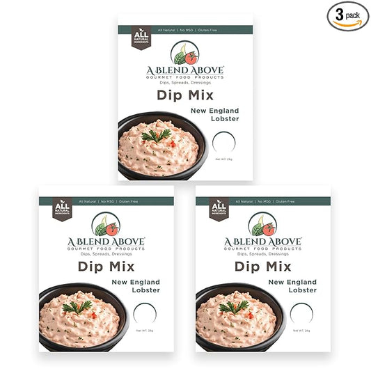 A Blend Above New England Lobster Dip Mix, Variety Pack, 1oz, (3 Pack), Seafood Dip, Gluten-Free, No MSG, All Natural, No Preservatives, Vegetable Dip, Low Carb, Easy to Make