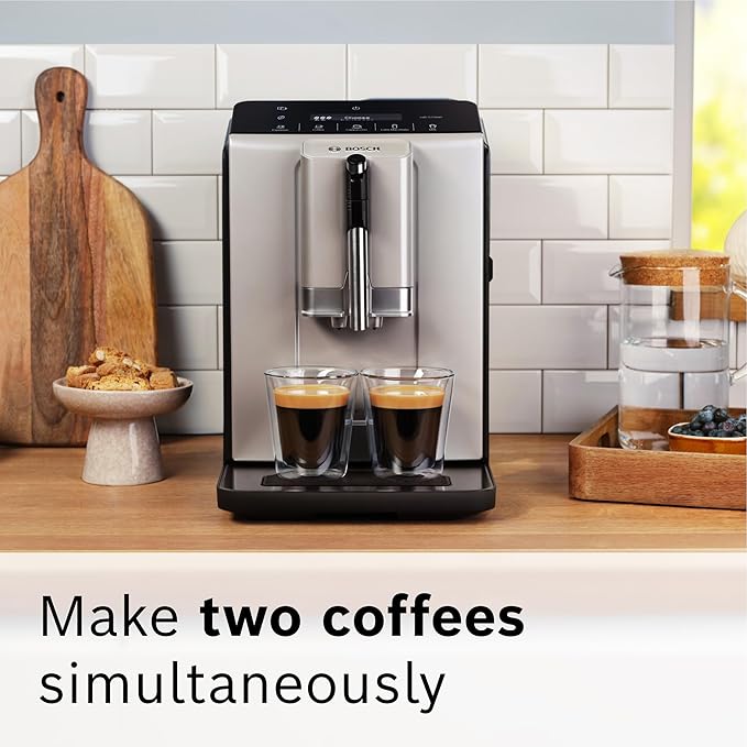 Bosch 300 Series Fully Automatic Espresso and Coffee Machine ??In-Cup Frother, OneTouch Milk Drinks, 5 Drink Options, Ceramic Grinder, Easy Clean & Descale, in Silver TIU20307