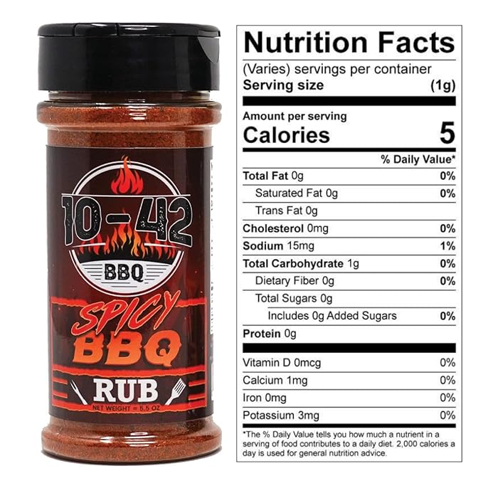 10-42 Spicy BBQ Rub Seasoning (NO MSG, Low Sodium) - All natural, Hot BBQ Rub | Meat Grilling Spicy Dry Rub | Steak and Beef Seasoning | Prime Rib, Spare Ribs, Butt, Brisket, Pulled Pork, Chicken, Turkey Rub| 5.5 oz