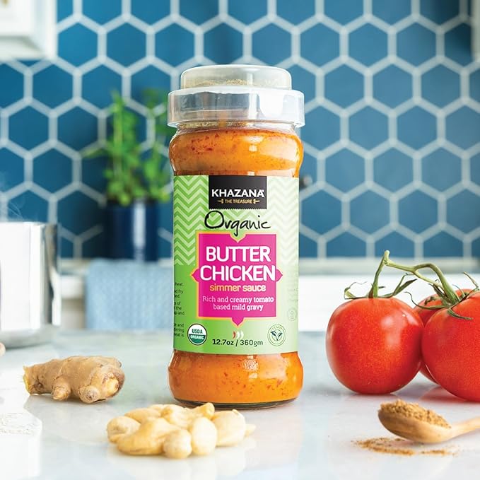 Khazana ORGANIC Butter Chicken Simmer Sauce - 12.7oz Jar | Non-GMO, Vegan, Gluten-Free, Kosher | Authentic Indian Meals Made Easy at Home!