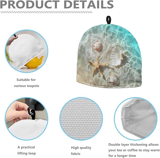 Tea Cosy Cover for Teapot, Durable Warm Keep Teapot Cover with Top Handy Loop Durable Tea Kettle Protector for Home Kitchen Tabletop Decor Beach Starfish
