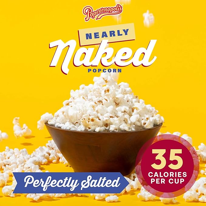 Popcornopolis Perfectly Salted Nearly Naked 24 ct, 0.55 oz Case, Salt Flavored Better-For-You Popcorn