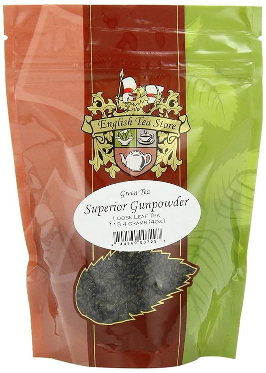 Superior Gunpowder Green Loose Leaf Pouch 4oz | Bold Chinese Green with Nutty Oak Notes | Rolled