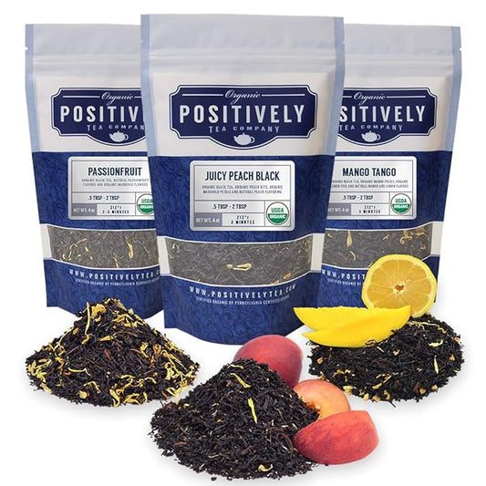 Organic Positively Tea Company, Flavored Black Tea Sampler, Loose Leaf, 4 Ounce, 3 Pack