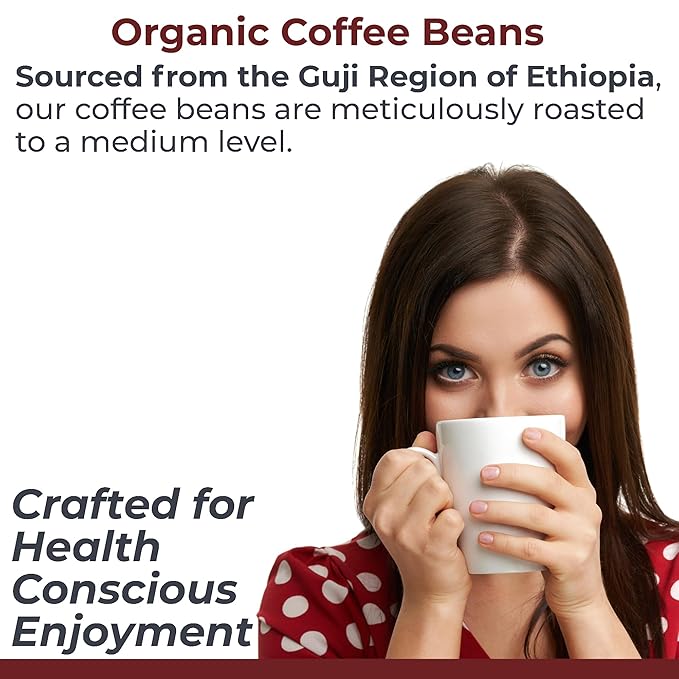 Quantum Organic Whole Roasted Coffee Beans - Medium Roast, From Guji Region of Ethiopia, Crafted for Optimal Health Benefits, Sweet & Fruity, Well-Balanced, Gluten Free, Sustainable, Non-GMO - 1 Pound