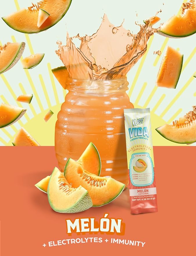 Hydration + Immunity Electrolyte Drink Mix ??Cantaloupe Agua Fresca Flavor | Sugar-Free Powder with Wellmune®, Acerola, Coconut Water & Minerals | 15 Single-Serve Stick Packs, Low Calorie