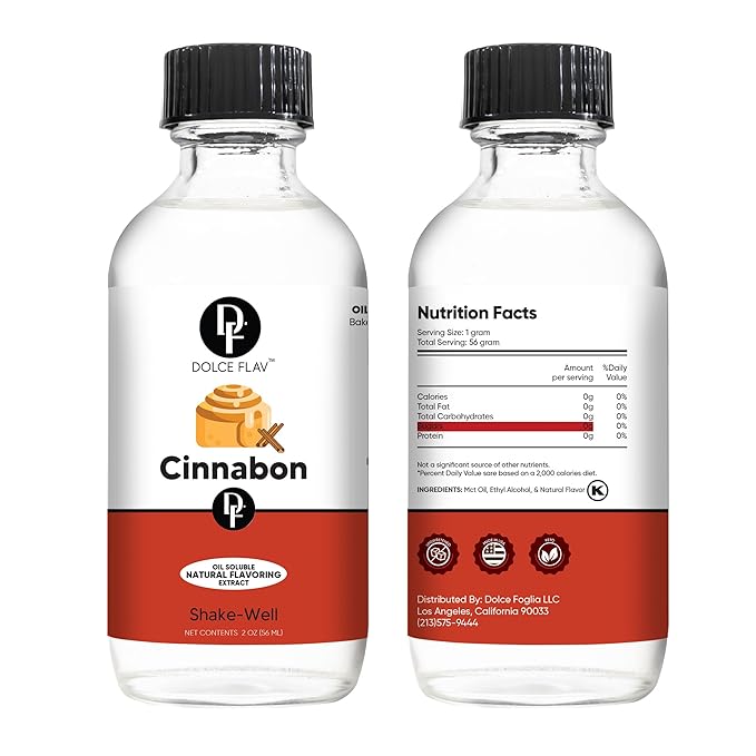 Dolce Flav Natural Cinnabon Extract ??2 Ounce Oil-Soluble Kosher, Sugar-Free, Concentrated Spicy Cinnabon Flavoring for Baking, Smoothies & Desserts, Includes Measured Dropper