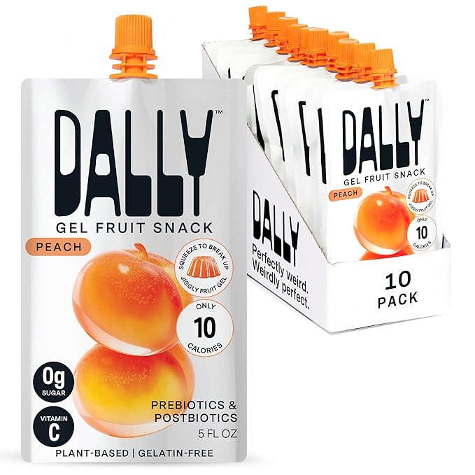 Dally Peach Drinkable Konjac Jelly (10 Pouches) ??10-Calorie, Zero Sugar Korean Fruit Snack ??Prebiotics & Postbiotics for Skin, Immune & Weight Management