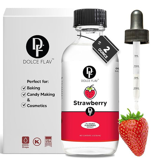 Dolce Flav Strawberry Extract ??2 Ounce Oil-Soluble Kosher, Sugar-Free, Concentrated Berry Flavor for Candy, Chocolates & Desserts, Includes Measured Dropper