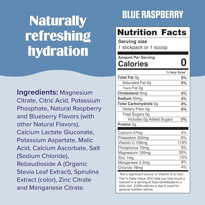 Ultima Replenisher Daily Electrolyte Powder Drink Mix ??Sugar Free ??Blue Raspberry, 20 Stickpacks ??Hydration Packets with 6 Electrolytes and Trace Minerals ??Keto Friendly, Vegan, Non-GMO