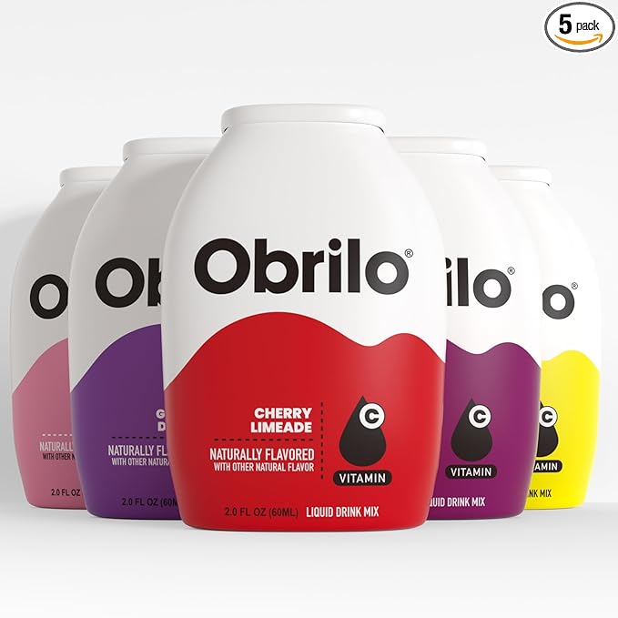 Obrilo Water Enhancer Liquid Flavoring Drops - ZERO Sugar/Calorie, Dye Free, Naturally Flavored Drink Syrup, 2.0 fl oz x 5 Bottles for Kids & Adults (Variety 5 Pack New)