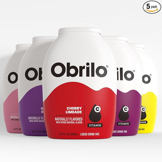 Obrilo Water Enhancer Liquid Flavoring Drops - ZERO Sugar/Calorie, Dye Free, Naturally Flavored Drink Syrup, 2.0 fl oz x 5 Bottles for Kids & Adults (Variety 5 Pack New)