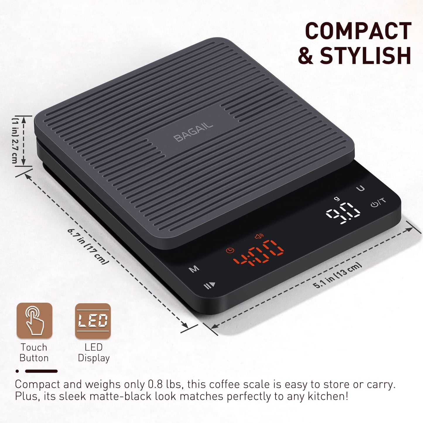 BAGAIL Coffee Scale with Timer, 0.1g/3kg Precision