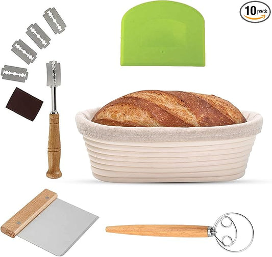 Bread Proofing Basket Set Sourdough Proofing Basket oval Proofing Bowls (Oval Proofin basket 10PCS),sourdough bread baking supplies proofing baskets,banneton proofing basket 9"