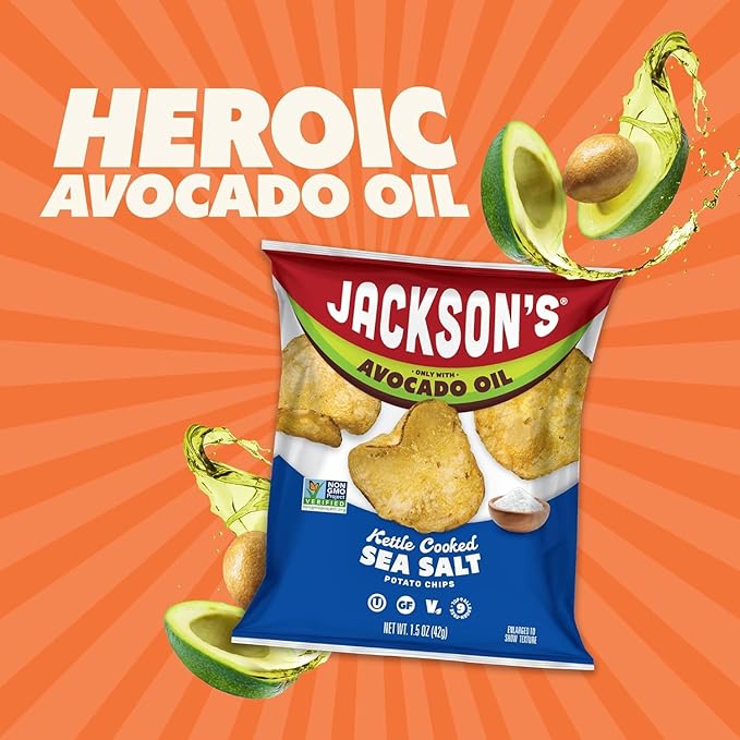 Jackson?™s Potato Classic Kettle Chips with Sea Salt (1.5oz, Pack of 28) - Made with Premium Avocado Oil - Allergen-friendly, Gluten Free, Peanut Free, Vegan, Kosher - Shark Tank Product