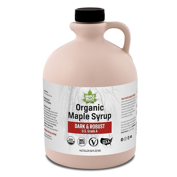 Maple Valley Organic Pure Maple Syrup, Dark & Robust Better Than Pancake Syrup, Use for Coffee or All-Natural Sugar Substitute in Cooking and Baking (64oz Plastic Jug)