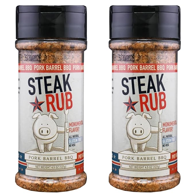Pork Barrel BBQ Steak Spice Rub | Premium All-Purpose Seasoning, No MSG, Gluten-Free, Zero Calorie | Grill Seasoning for Beef, Steak, Burgers, Pork, and Chicken, 4.5 oz - Pack of 2