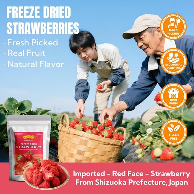Premium Freeze Dried Strawberries 50-55 per bag,Whole Big Natural Dried Strawberries No Additives,Dehydrated Strawberry No Sugar Added,Snacks 3.52OZ/100g