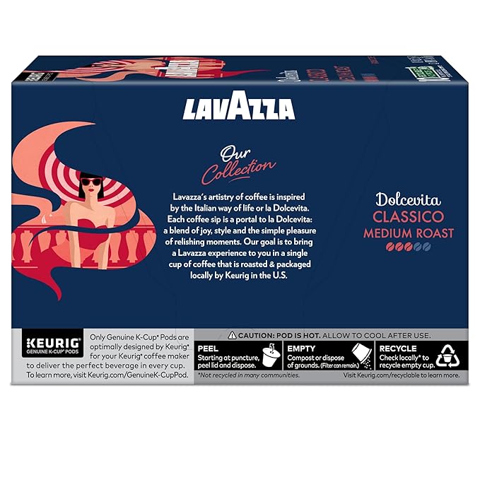Lavazza Dolcevita Classico, Single-Serve Keurig K-Cup Pods, Medium Roast Coffee, 60-Count Box (6 Packs of 10)