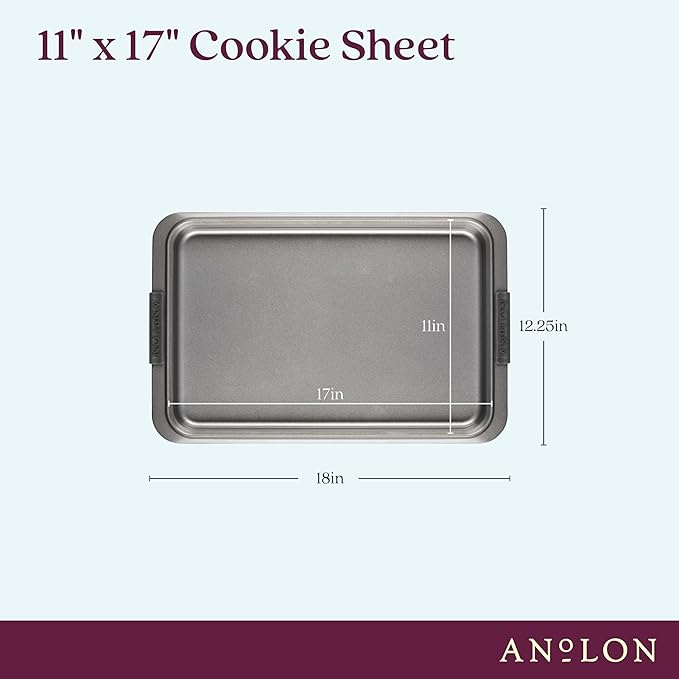 Anolon Advanced Nonstick Bakeware with Grips, Nonstick Cookie Sheet / Baking Sheet - 11 Inch x 17 Inch, Gray