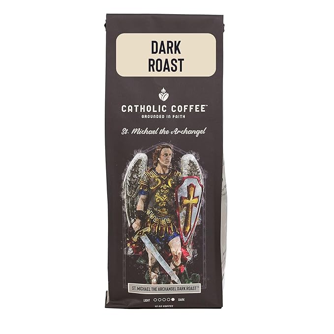Catholic Coffee St. Michael | Dark Roast Ground Coffee ??Almond & Citrus Notes | 12oz Bag ??Premium Catholic Gift Inspired by the Defender of Heaven
