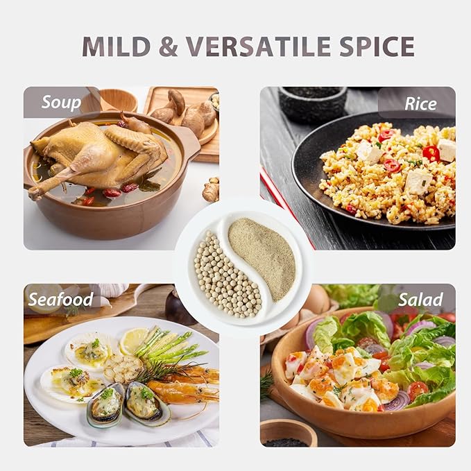 Soeos Ground White Pepper, 4 oz, Non-GMO, Kosher Certified, Fresh, Aromatic and All-Natural, White Peppercorns Powder, Perfect for Barbecue, Stir-Fry, Soup