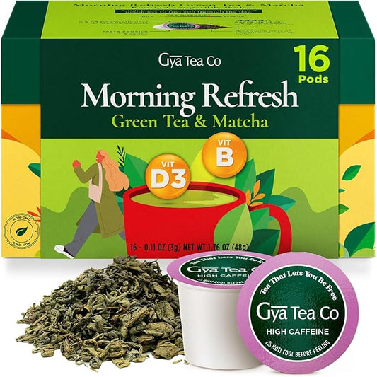 Gya Tea Co Matcha Green Tea Gift Set (16 ct) - High Caffeine Energy Tea Pod Rich in Vitamin B, D3 for Morning Refresh