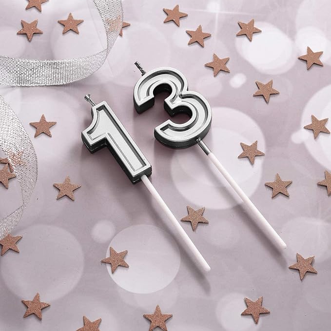 13th Birthday Cake Decorations Set Include 13th Birthday Candles Numeral 13 Cake Candles and Happy 13th Birthday Cake Toppers with Heart Star Cupcake Picks for Birthday Party (Black Series)