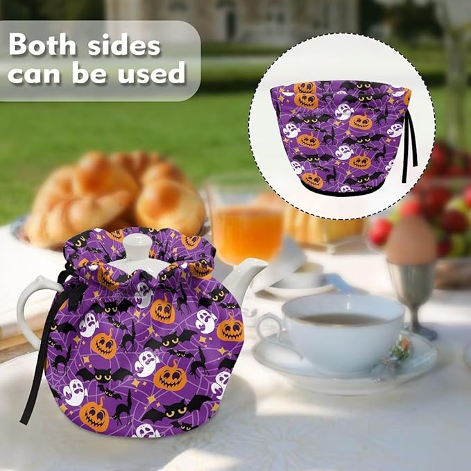 Pumpkin Bat Tea Cosy for Teapot Keeping Warm Resuable Tea Pot Cozy Teapot Insulation Cover for for All Saints' Eve Breakfast Warmer Soft & Washable Kettle Cover for All Hallows' Eve